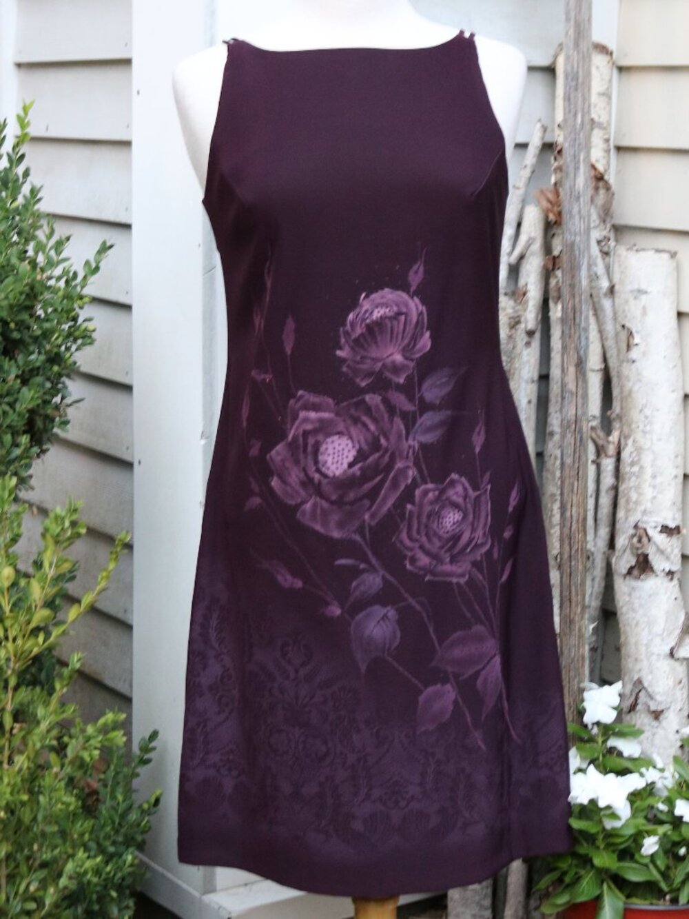 CDC Plum Floral w Glitter Sleeveless Stretch Sheath Dress Sz 6